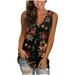 Womens Tank Tops V Neck Floral Print T Shirts Sleeveless Tops Summer Floral Side Split Tanks Vest Blouse