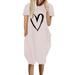 Womens Summer Love Heart Loose T-Shirt Dress Casual Loose Mini Dresses