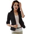 Women Spring 3/4 Sleeve Button Short OL Office Suit Coat Jacket Outwear Tops Black XL