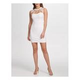 GUESS Womens White Cut Out Lace Solid Sleeveless Sweetheart Neckline Micro Mini Fit + Flare Party Dress Size 8