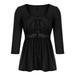 Women 3/4 Sleeve V Neck Cross Lace Up Basic Casual Tops Blouse T-shirt Black XXL