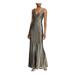 RALPH LAUREN Womens Gold Spaghetti Strap V Neck Maxi Sheath Evening Dress Size 16