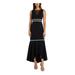 R&M RICHARDS Womens Black Embellished Sleeveless Illusion Neckline Maxi Drop Waist Formal Dress Size 8P
