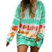 Avamo Women Casual Loose Long Sleeve Tie Dye Printed Short Dresses Fashion Long Pullover Sweatshirt Autumn Winter Round Neck T Shirts Dress