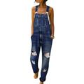 Womens Frayed Ripped Denim Jumpsuit Dungaree Jeans Destroyed Distressed Trousers Lounge Wear Romper Bottoms