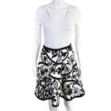 Paula Hian Womens Knee Length Floral Print A-Line Skirt White Black Size 8
