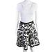 Paula Hian Womens Knee Length Floral Print A-Line Skirt White Black Size 8