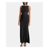 RALPH LAUREN Womens Black Sleeveless Boat Neck Maxi Sheath Evening Dress Size 10