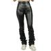 Ma&Baby Faux Leather PU Elastic Shaping Hip Push Up Pants Black Ruched Trousers High Waisted Leggings for Women