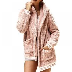 Plush Coat Solid Color S-2XL Ladies Hooded Cardigan Jacket