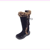 Sporto Waterproof Suede Tall Boot Side Winder Tassel Lace Up Black Leopard 6.5 M