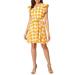 Allegra K Junior's V Neck Ruffled Sleeve Belted Check Plaids Dress