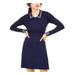 PLANET GOLD Womens Navy Beaded Long Sleeve Collared Above The Knee Sheath Dress Size XL