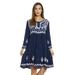 Riviera Sun 3/4 Sleeve Embroidered Button Front Tunic Dresses for Women (Dark Denim, 2X)