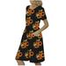 Mchoice Women Print dress Casual Loose Soft Crewneck Short Sleeve Pockets Swing Maxi Sundress Summer Dress