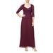 Alex Evenings Soft and Stretchy Flowy Chiffon Women's Long Sequin Lace Mock Dress, 8, Plum