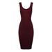 A2Y Women's Ribbed Knit Sleeveless Scoop Neck Midi Bodycon Dress Burgundy S