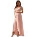 Ever-Pretty Women's Maternity A-Line Ruched Bust High-Low Maxi Prom Dress for Pregnancy 20798 Pink US16