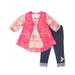 Little Lass Ruffle Trim Pink Boho Vest, Floral Print Fashion Top And Legging, 3-Piece Outfit Set (Little Girls)