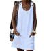 Flmtop Beach Casual Women Solid Color Pocket Mini Dress Sleeveless Button Sundress