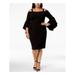 R&M RICHARDS Womens Black Zippered Bell Sleeve Off Shoulder Below The Knee Body Con Cocktail Dress Size 22W