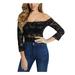GUESS Womens Black Lace Long Sleeve Off Shoulder Top Size S