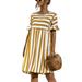 Avamo Short Sleeve Summer Dress for Women Color Block Crewneck Pockets Tunic Dress Flowy Swing Dresses Yellow XL=US 14