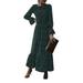 UKAP Vintage Kaftan Long Maxi Dress For Lady Long Sleeve Holiday Boho Beach Dress Ruffle Hem Tunic Dress For Women Slim Fit Pleated A Line Dress