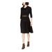 ROBBIE BEE Womens Black Belted 3/4 Sleeve Cowl Neck Knee Length Fit + Flare Dress Size PM