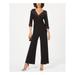 JESSICA HOWARD Womens Black Zippered 3/4 Sleeve V Neck Wide Leg Evening Jumpsuit Size 10