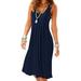 UKAP Women's Crewneck Party Dress Sexy Sundress Sleeveless Classic Hem Tunic Dresses Beach Party A line Dress for Lady Dark Blue XL