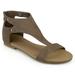 Womens Metal Detail Flat Faux Leather Sandals