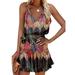 Niuer Women Sleeveless Party Clubwear Flare Mini Dress Backless Deep V-Neck Night Out Spaghetti Strap Dress Tie Dye Print XXXL(US 20-22)