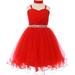 Big Girls Elegant Twist Wired Tulle Rhinestones Beaded Waist Scarf Gown Flower Girl Dress Flower Girl Dress Red 10 (C50CC19)