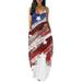 Sexy Dance Women Spaghetti Strap Maxi Dress American Flag National Day Party Sleeveless Irregular Hem Dress with Pockets Size S-XXL