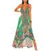 Sexy Dance Bohemian Ethnic Maxi Dress for Women V Neck Backless Summer Dress High Low Hem Halter Neck Long Dress Party Holiday Beach Sundress