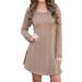 VEAREAR Dress Polyester A-line Dress Long Sleeve Twist Knitted Brown,Dress for women,Maxi,Boho,Midi