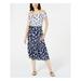 MAISON JULES Womens Navy Belted Printed Short Sleeve Off Shoulder Midi Sheath Dress Size 6