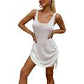 Niuer Women Solid Color Cami Knit Dresses Ladies Square Neck Backless Drawstring Beach Dress Lace Up Sleeveless Party Dresses White L(US 10-12)