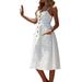 Women's Dress Summer Spaghetti Strap Sundress Casual Midi Backless Button Up Swing Dresses with PocketsÂ