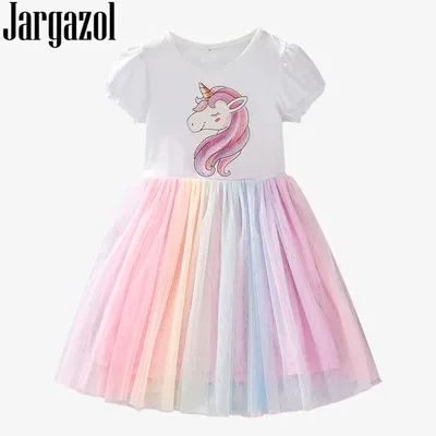 Jargazol – robe licorne arc-en-ciel pour enfants tenue princesse élégante à manches courtes en
