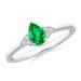 May Birthstone Ring - Pear Emerald Solitaire Ring with Trio Diamond Accents in 14K White Gold (6x4mm Emerald) - SR1122ED-WG-AAA-6x4-12