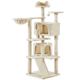 Topeakmart 57 H Multilevel Cat Tree with 2 Condos & Scratching Posts/Ramp Beige