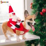 Spencer Dog Santa Claus Riding Christmas Costume Funny Pet Cosplay Coat Cowboy Rider Horse Designed Outfit Clothes Apparel for Dogs Cats Poodle Puppy Kitten - S