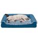 FurHaven Pet Products Two-Tone Faux Fur & Suede Cooling Gel Memory Foam Sofa-Style Pet Bed for Dogs & Cats - Marine Blue Medium