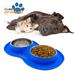 KE WOOW Customized Feeding set of 2 stainless steel bowls and mat for dog&cat Bowl for water or food & silicone Non-skid Non-Spill travel or home small/medium 13.52 fl oz/1 us cup Blue