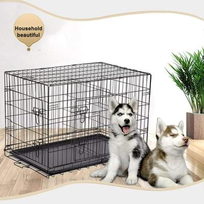 Dog Crate Kennel Pet Cage for Large Medium Dogs Travel Metal Double-Door Folding Indoor Outdoor Puppy Playpen with Divider and Handle Plastic Tray,48 42 36 30 24 inches 