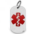 Stainless Steel Medical Dog Tag W/ Red Enamel - 1 Inch Wide X 1 1/2 Inches Tall