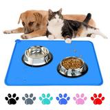 Rirool Dog Food Mat - Silicone Dog Cat Bowl Mat - 18.5 x 11.5 Non-Slip Waterproof Pet Feeding Mat - FDA Grade Food Container Placemat for Small Animals - Blue