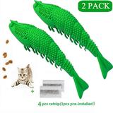 2 Pack Cat Toys Interactive Cat Toothbrush Chew bite Resistant Toy Dental Oral Hygiene Care Brush Green Lobster Shape Attractive Catnip Flavor Interactive Toy